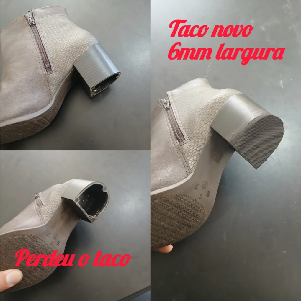 Bota que perdeu o taco recebe taco novo de 6 mm