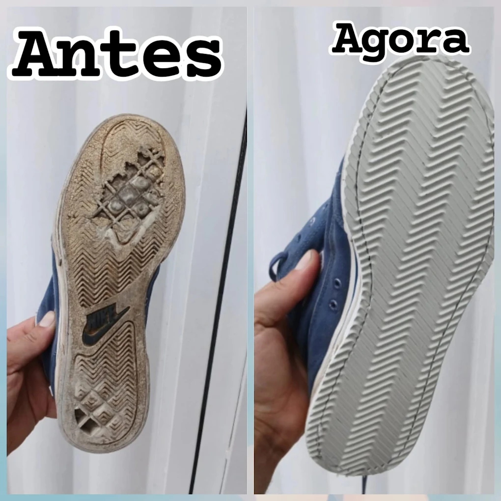 Sola de tênis Nike desgastada e depois nova