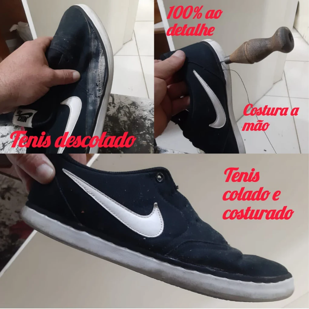 Tênis Nike descolado, colado e costurado à mão