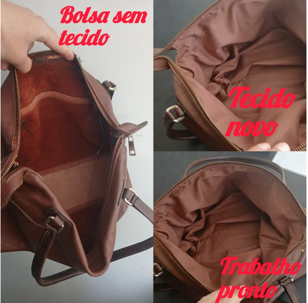 Bolsa de couro sem forro recebe tecido novo
