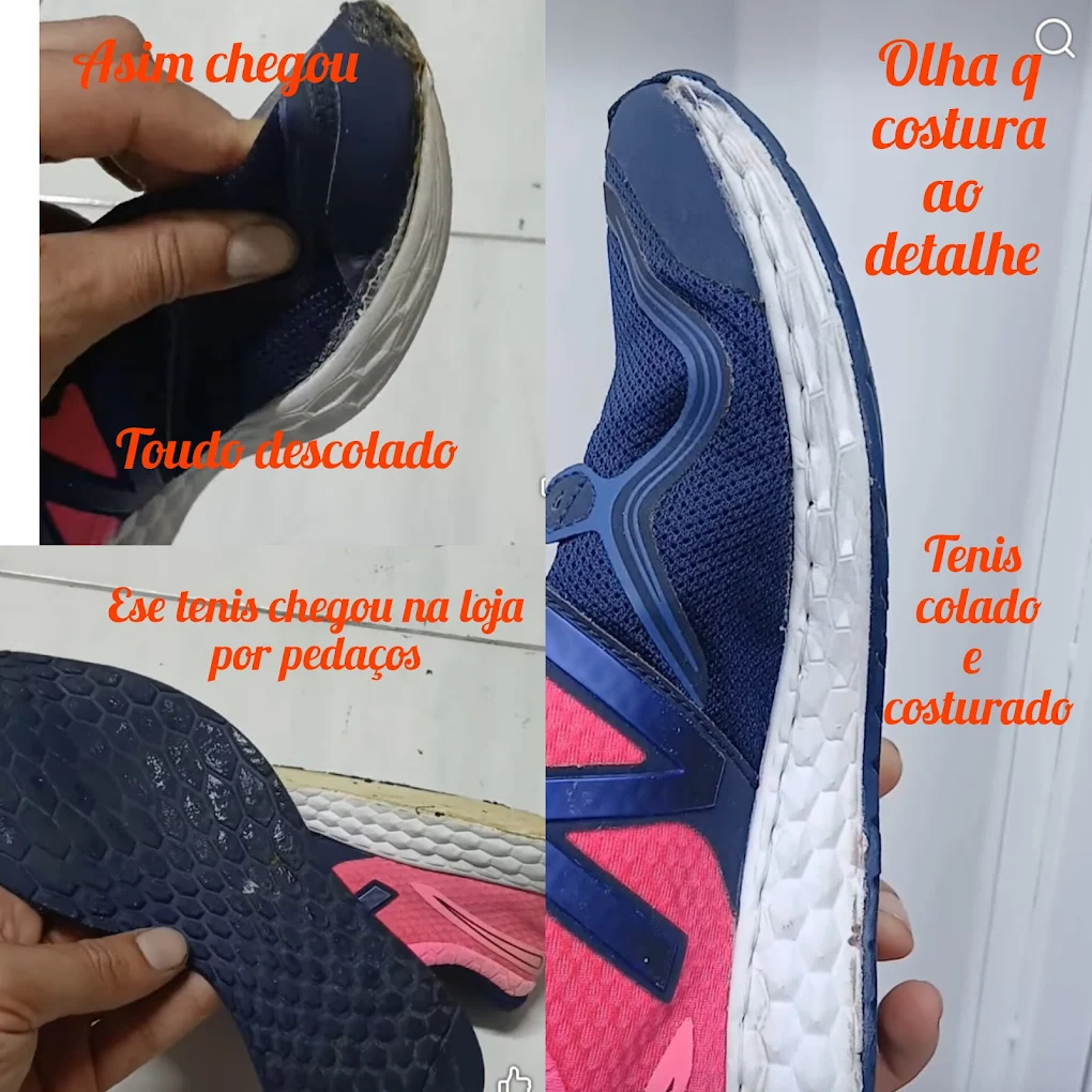 Tênis New Balance que chegou em pedaços, colado e costurado