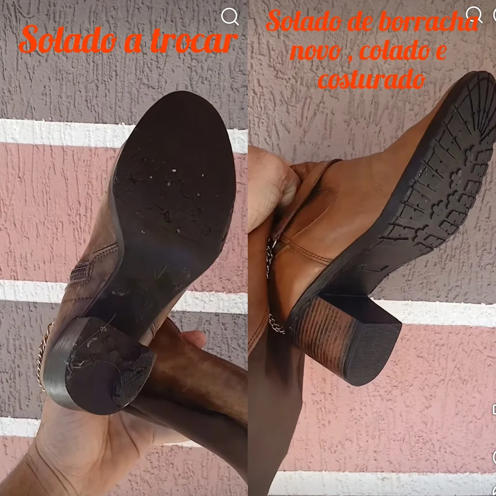 Troca de solado de bota por solado de borracha novo